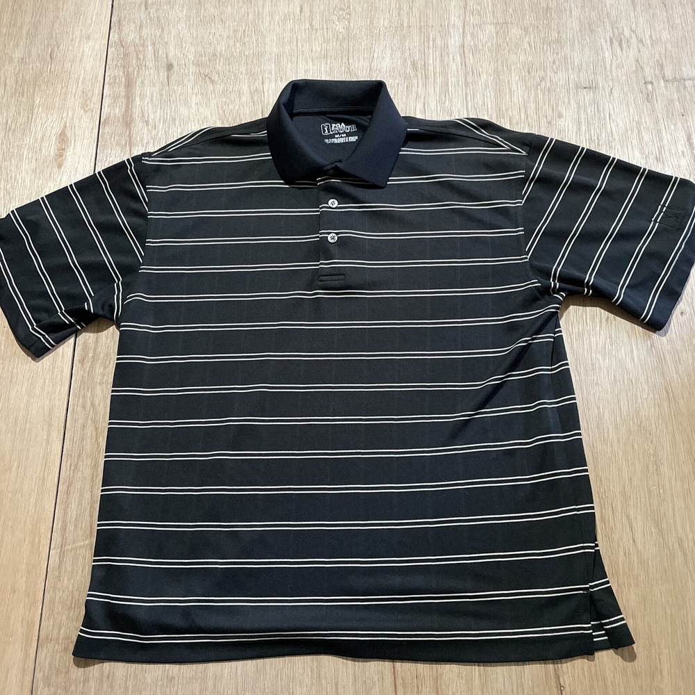 PGA Tour Shirt Mens Medium Black Gray Short Sleeve Golf Polo Lightweight Comfort